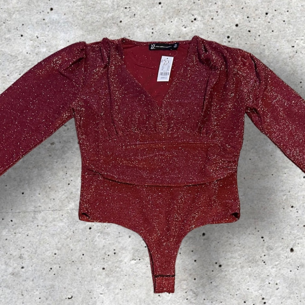 Lurex Knit Plunging V-Neck Bodysuit